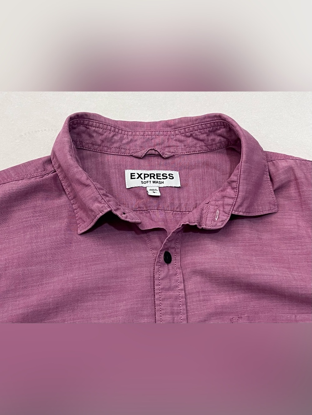 Express Soft Wash Men's Short-Sleeve Collar Button-Down Shirt Pink / Purple L - Picture 4 of 15